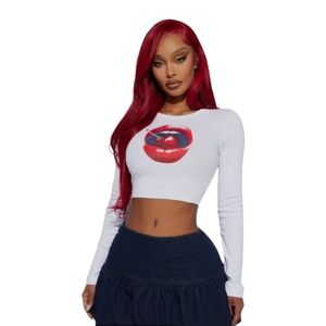 Fashion Nova Kiss My Cherry Lips Tee - White